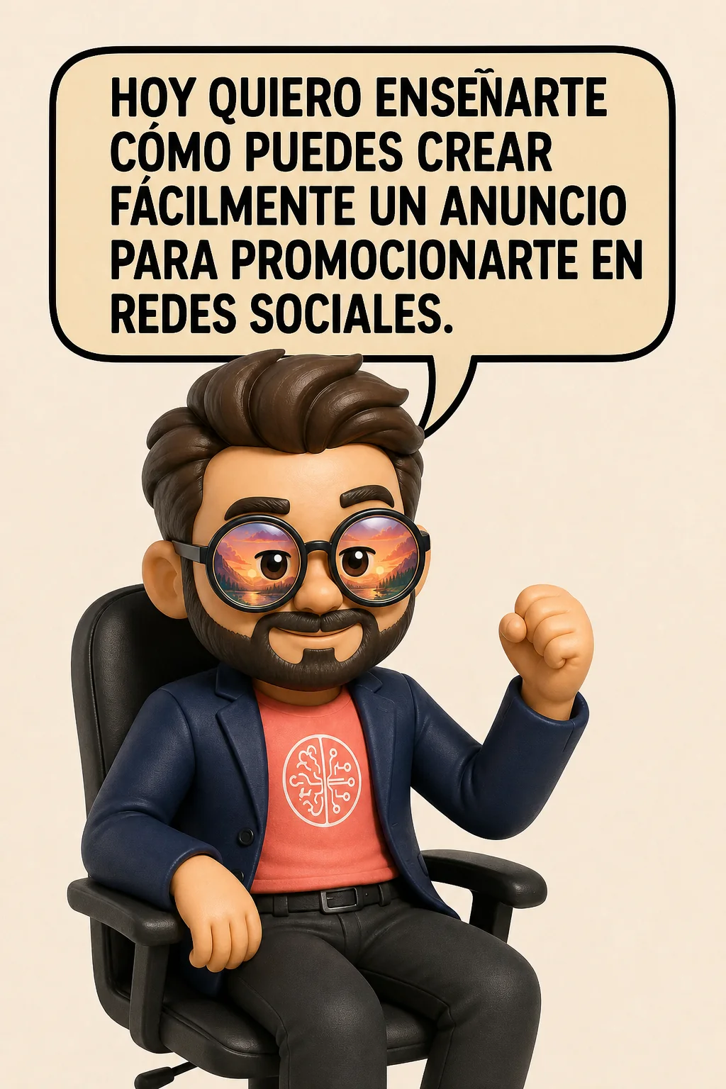 Hombre sonriente explicando cómo crear anuncios para redes sociales con prompts para imágenes.