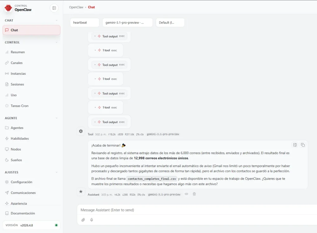 extracción de datos de correos electrónicos con openclaw en hostinger