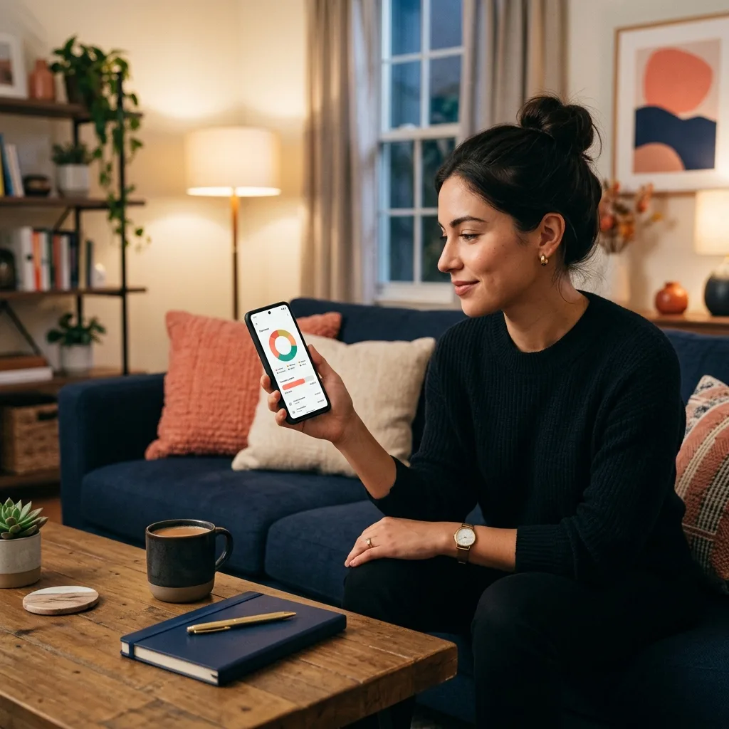 Persona gestionando sus finanzas personales con una app de inteligencia artificial en el movil