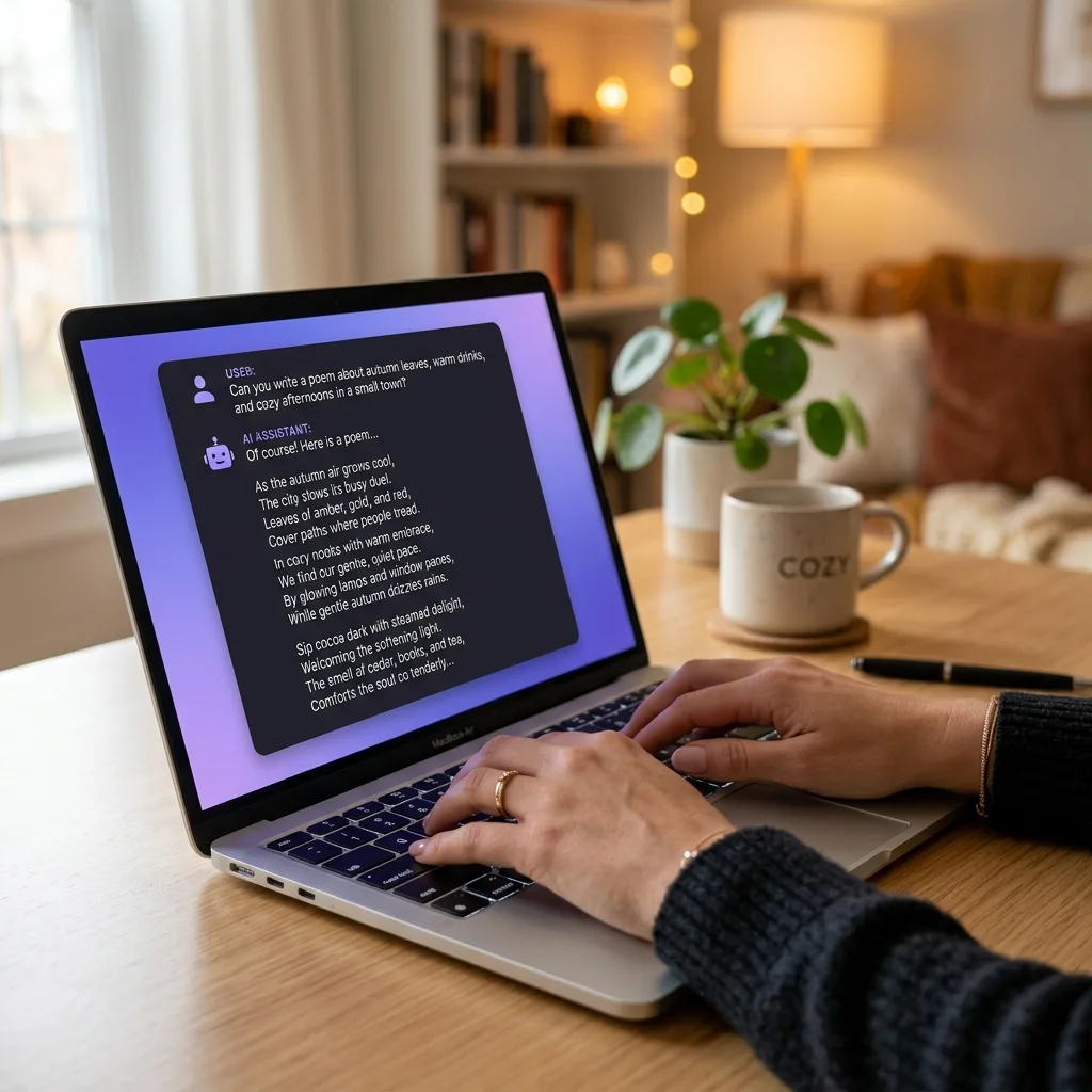 Persona usando IA para escribir textos en un portátil - Claude como escritor IA