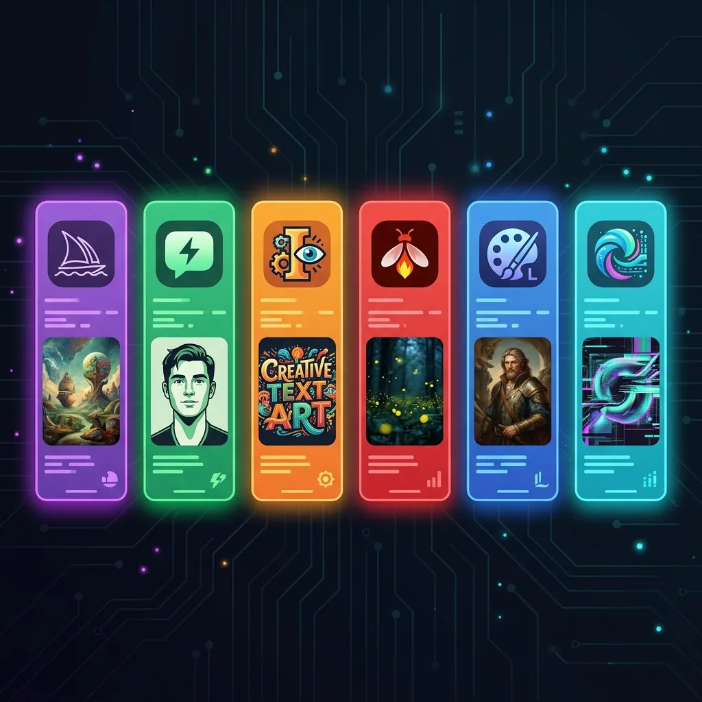 Comparativa visual de 6 herramientas de IA para generar imágenes - Midjourney, ChatGPT, Ideogram, Firefly, Leonardo, FLUX