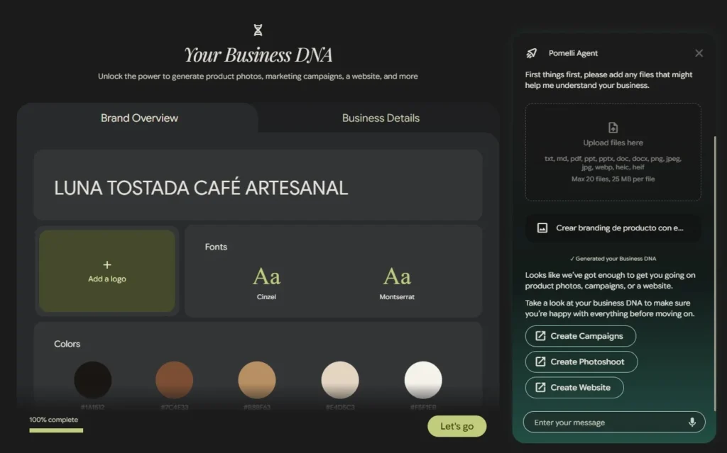 branding visual con pomelli: paso 1