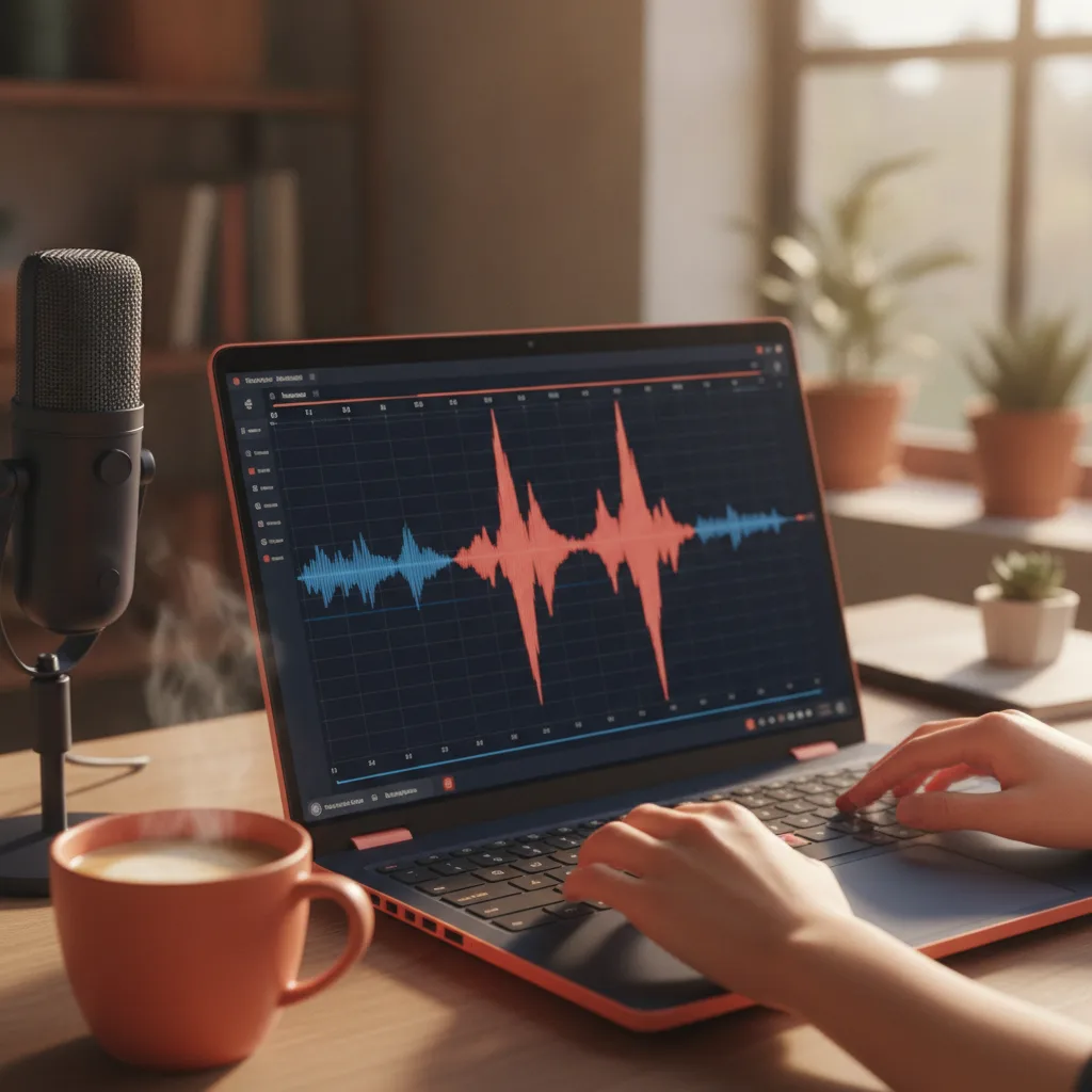 Editando audio generado con ElevenLabs en el portátil