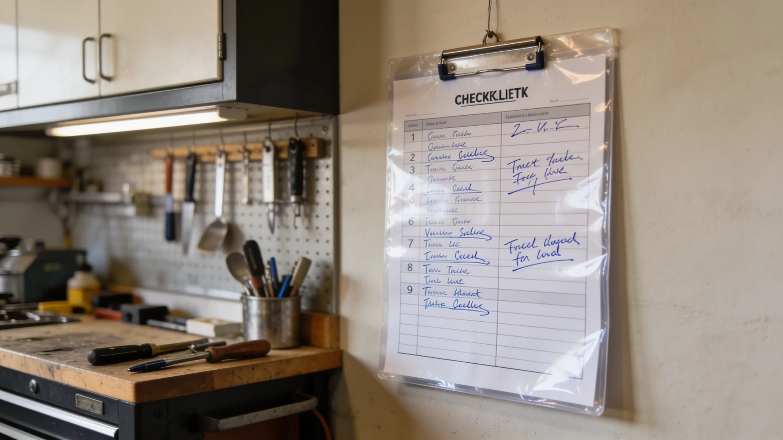 Checklist de procedimiento impresa y colgada junto al puesto de trabajo
