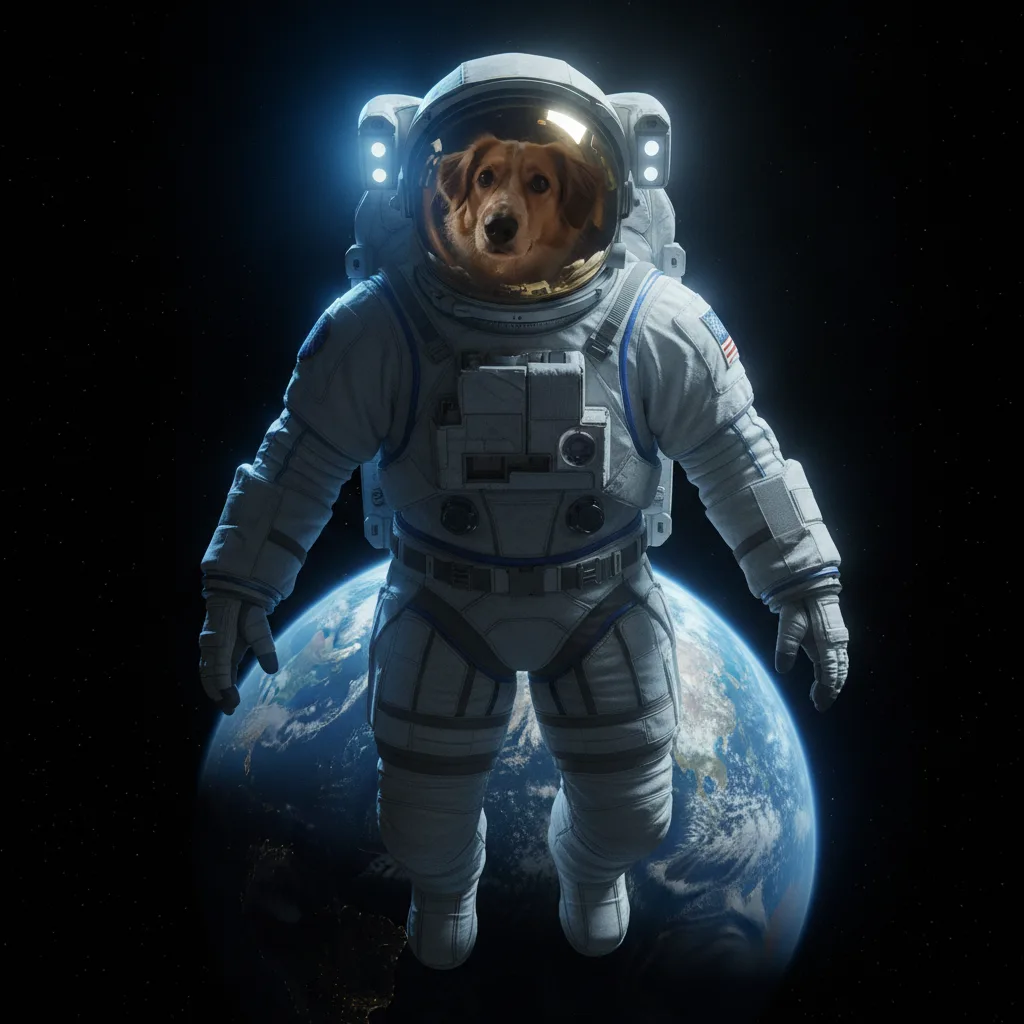 Mascota astronauta en el espacio, imagen épica creada con IA