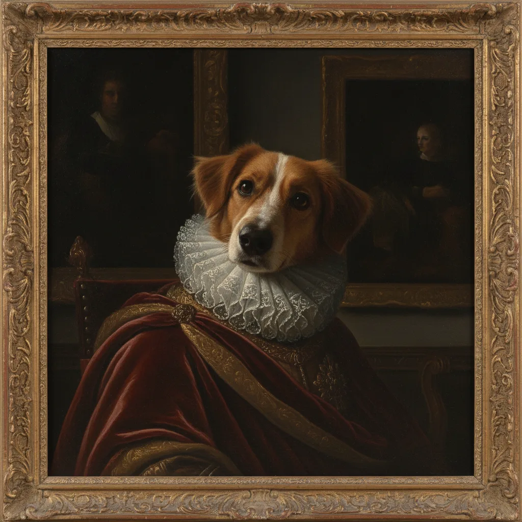 Retrato renacentista al óleo de una mascota creado con IA