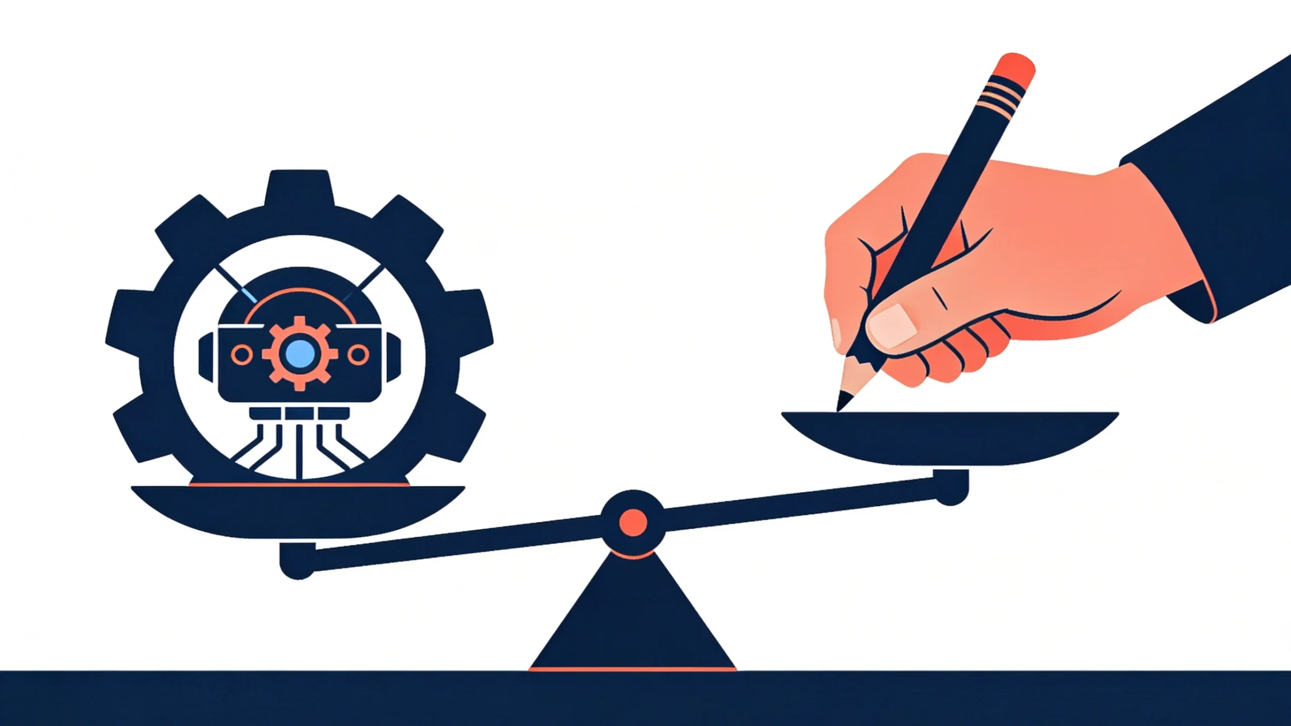 Ilustracion del equilibrio entre dejar que la IA automatice tu agenda o mantener el control manual