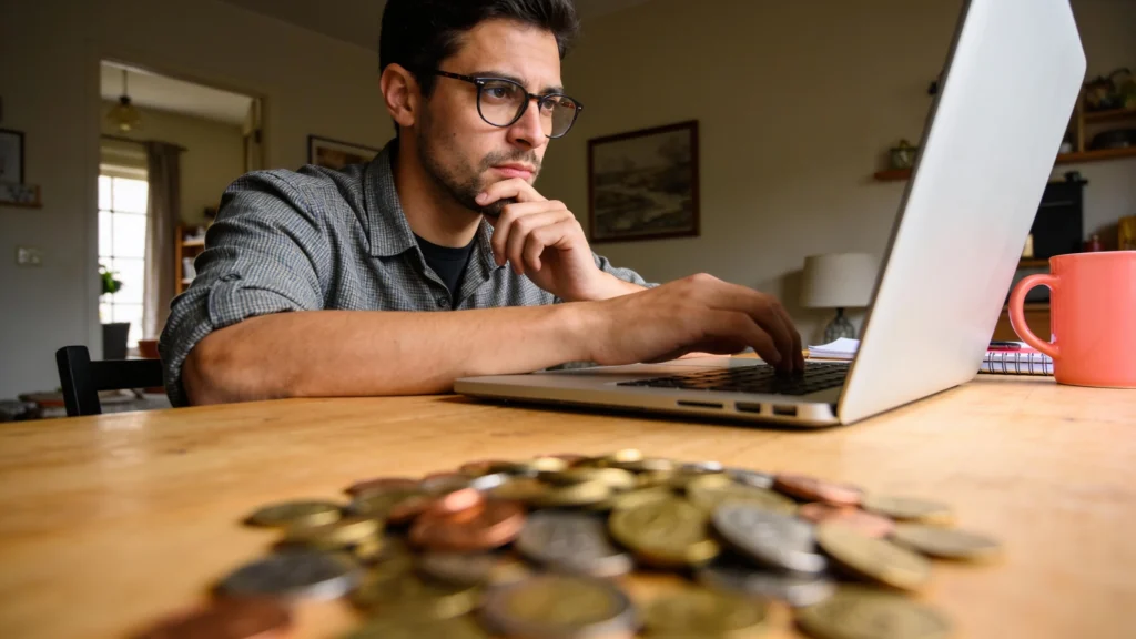 Persona trabajando en su portatil explorando cómo ganar dinero con prompts de IA