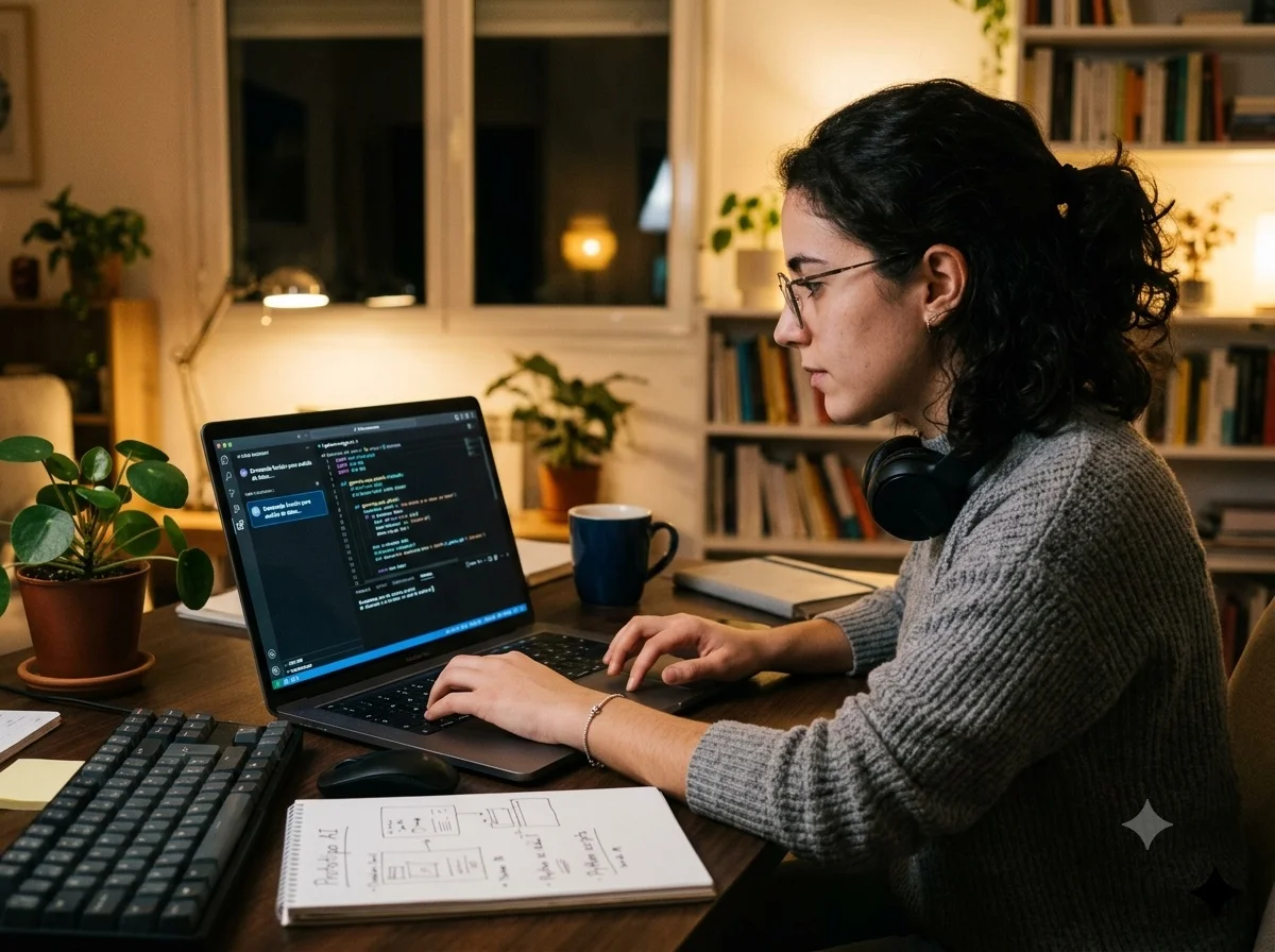 mujer trabajando en su portátil con skills de ia de invokard