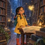 Crear un cuento infantil con IA: personaje de Nora en una biblioteca mágica