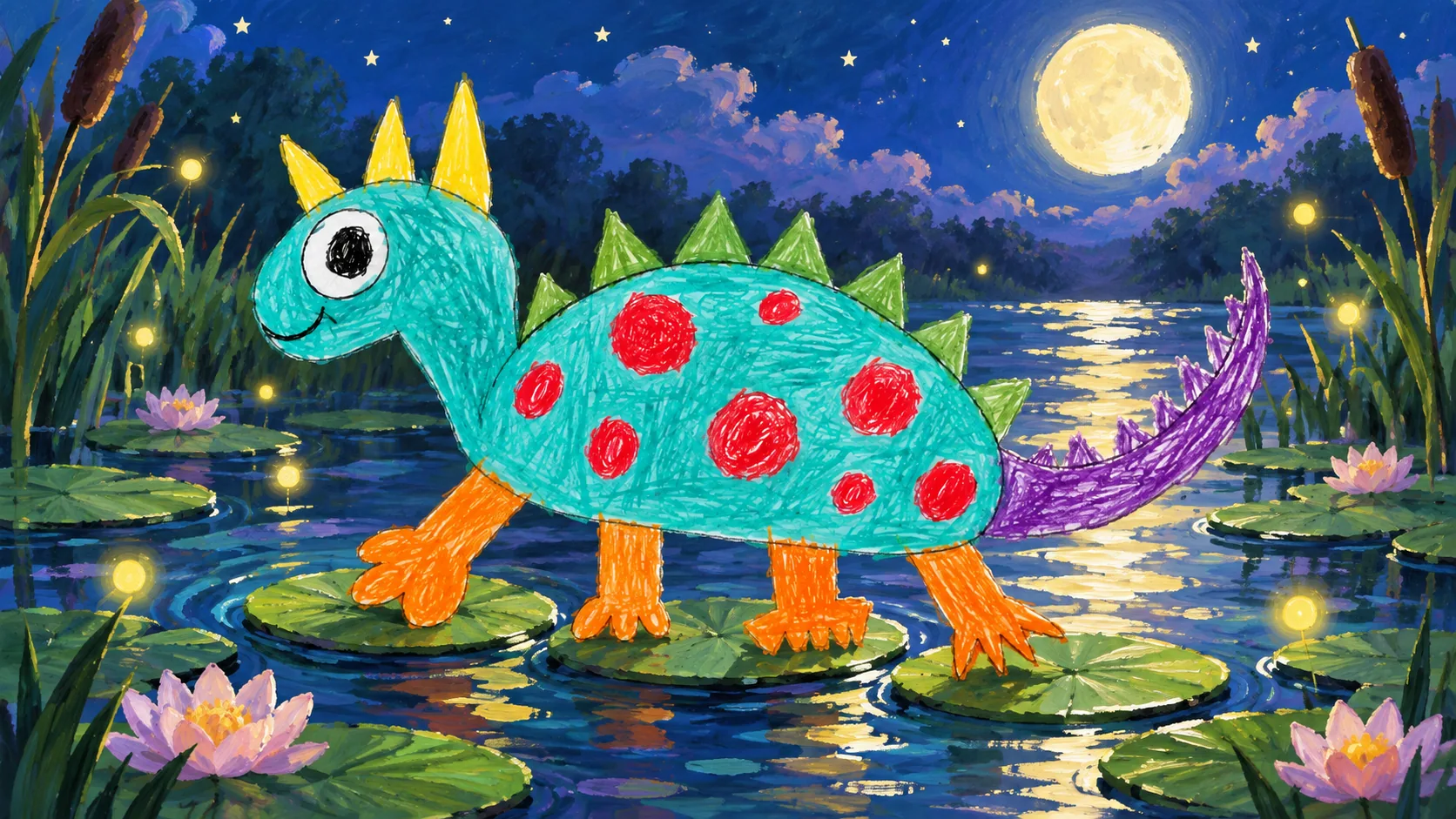 Ilustración de cuento basada en un dibujo infantil con IA