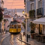 Fotos de viaje en láminas con IA: foto de entrada de una calle de Lisboa