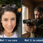Las dos referencias que se adjuntan: el recorte de la cara de ella y la imagen de la cabaña