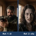 Las dos referencias que se adjuntan: la imagen de él en la cabaña y la de ella convertida en zombi