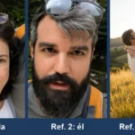 Las tres referencias que se adjuntan: el recorte de la cara de ella, el de él y la imagen del abrazo en el campo