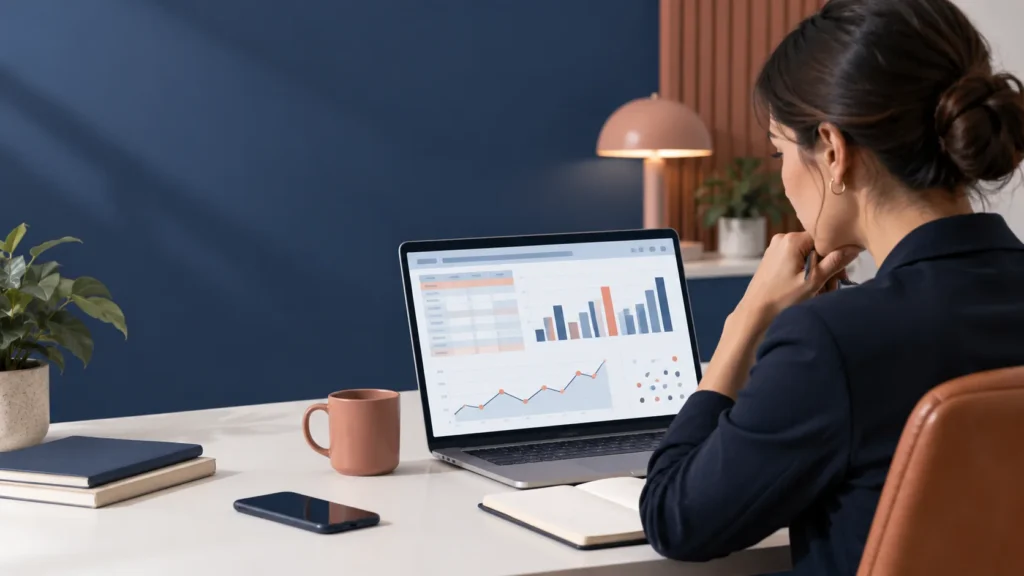 Persona revisando un panel de datos de hoja de cálculo con IA