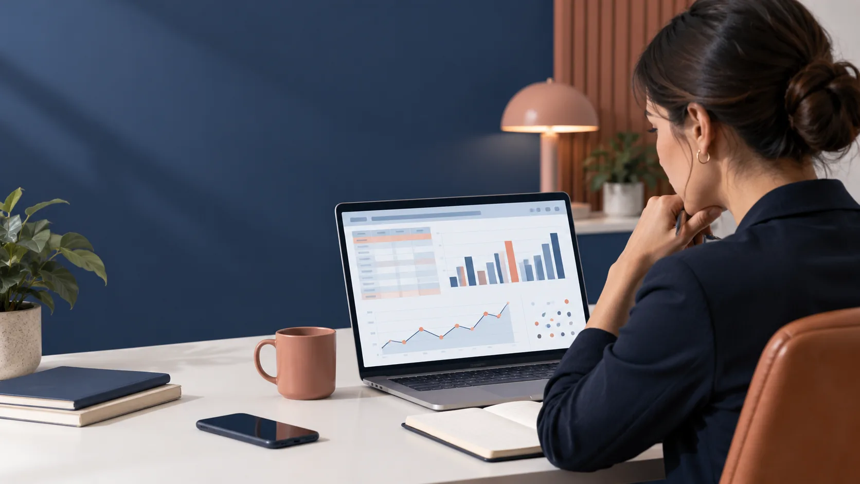 Persona revisando un panel de datos de hoja de cálculo con IA