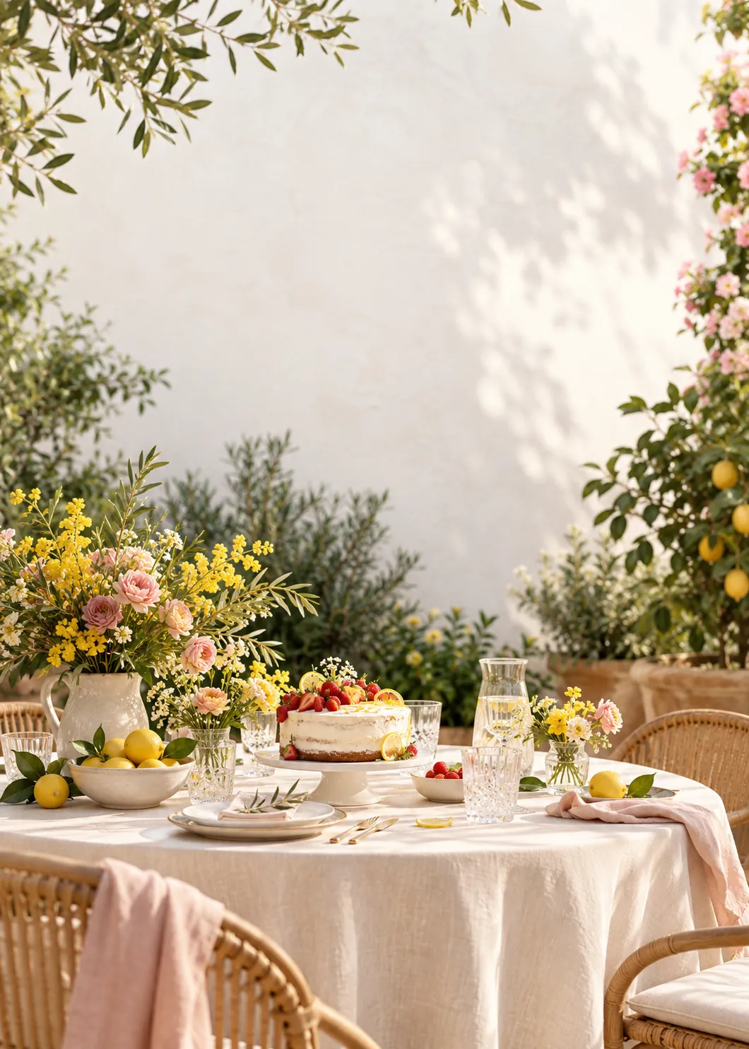 Fondo de invitación para brunch de cumpleaños con flores y limones