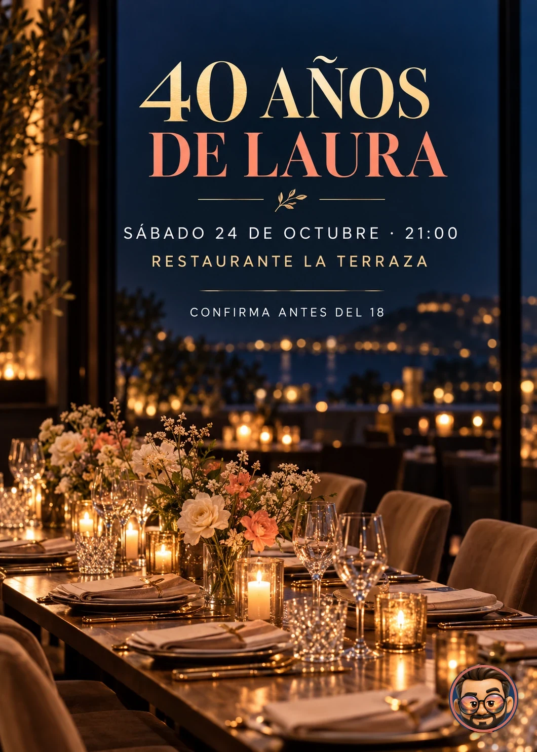 Invitación de cumpleaños completa creada con IA y sello de Simón