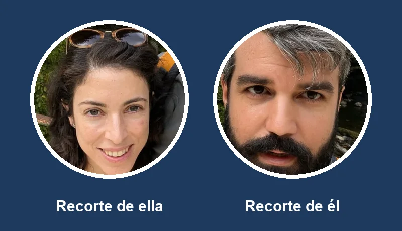 Recortes de la cara de ella y de la cara de él, en dos círculos, que se adjuntan junto a los selfies