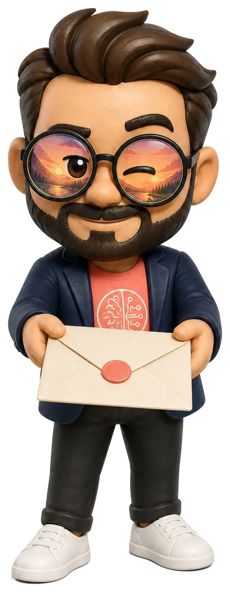 Simón, la mascota de Simplifica con IA, entrega un sobre con la newsletter